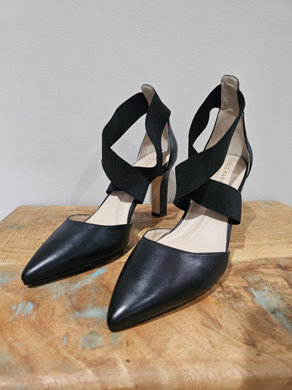 Cole Haan GrandSeries Black Leather Crossover Strap Heels – 7.5B – Unworn
